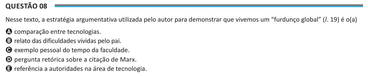 Questão 8 do ENEM 2025, aplicação de Belém, como saiu no caderno de prova