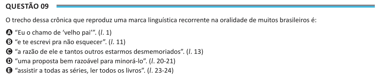 Questão 9 do ENEM 2025, aplicação de Belém, como saiu no caderno de prova