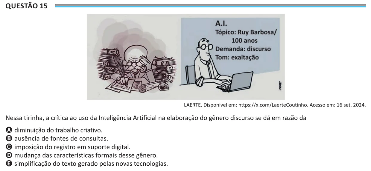 Questão 15 do ENEM 2025, aplicação de Belém, como saiu no caderno de prova
