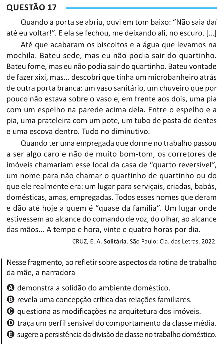 Questão 17 do ENEM 2025, aplicação de Belém, como saiu no caderno de prova