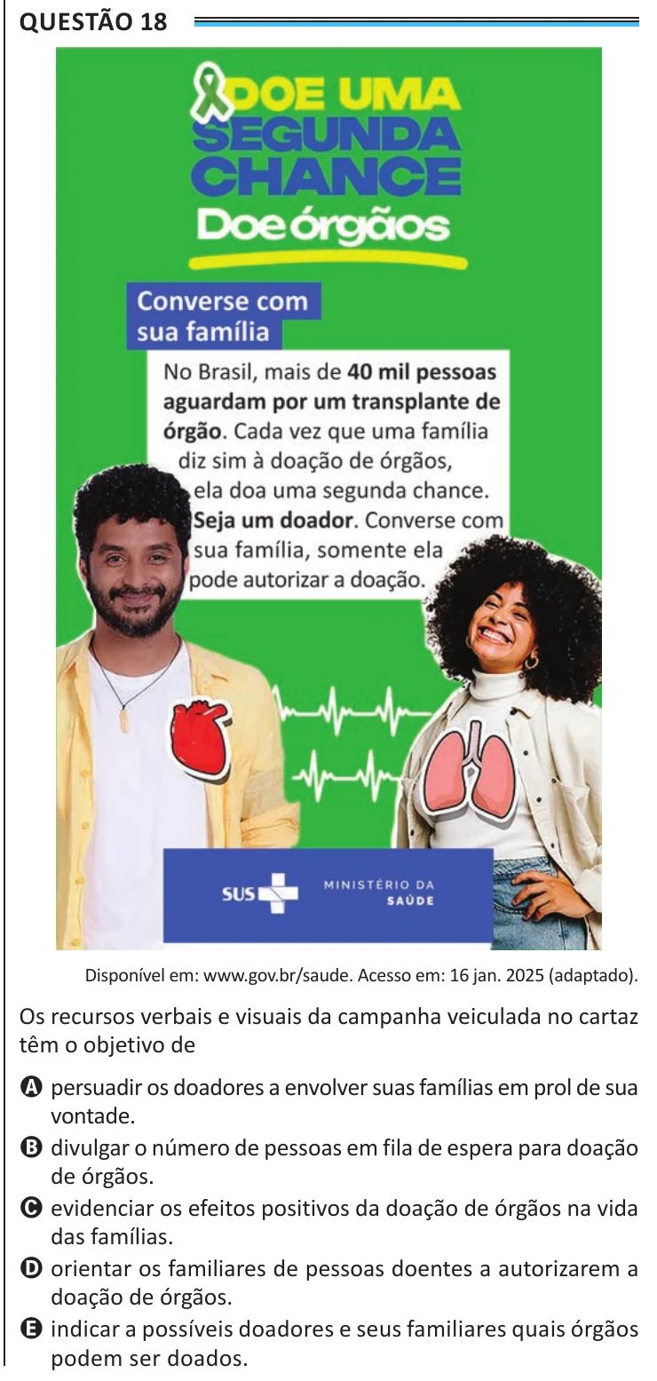 Questão 18 do ENEM 2025, aplicação de Belém, como saiu no caderno de prova