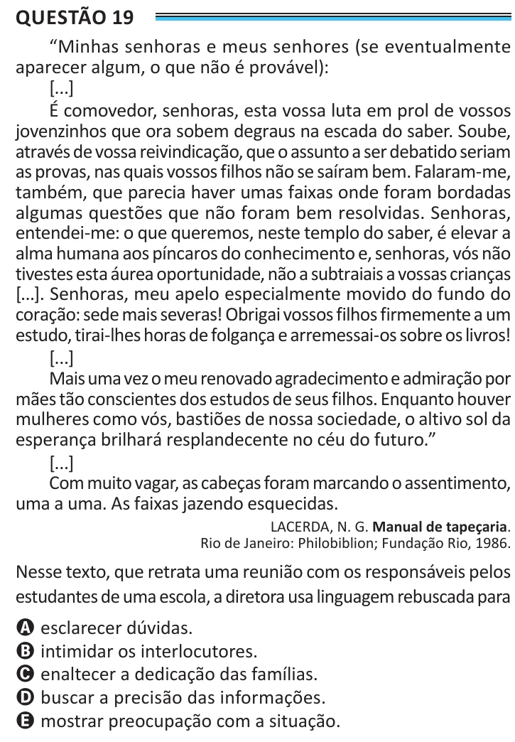 Questão 19 do ENEM 2025, aplicação de Belém, como saiu no caderno de prova