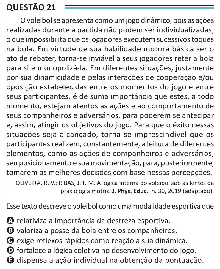 Questão 21 do ENEM 2025, aplicação de Belém, como saiu no caderno de prova