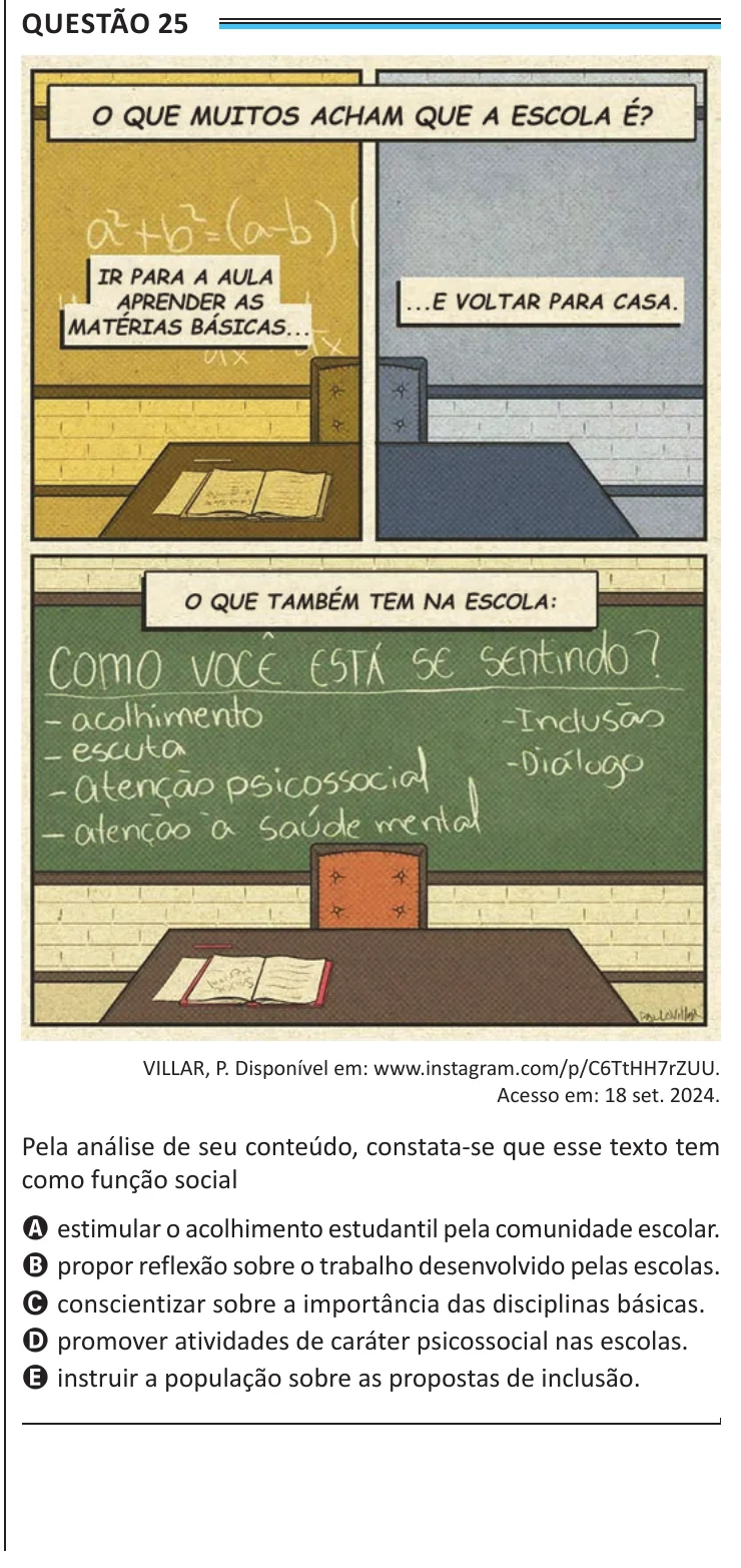 Questão 25 do ENEM 2025, aplicação de Belém, como saiu no caderno de prova