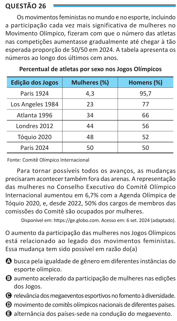 Questão 26 do ENEM 2025, aplicação de Belém, como saiu no caderno de prova