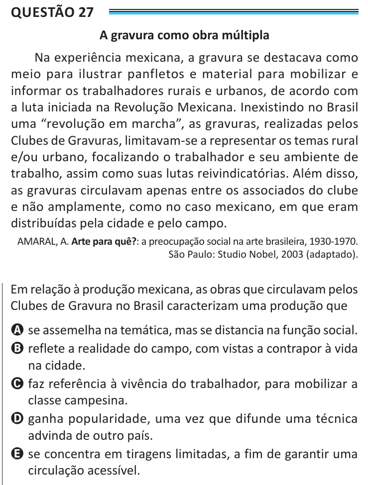 Questão 27 do ENEM 2025, aplicação de Belém, como saiu no caderno de prova