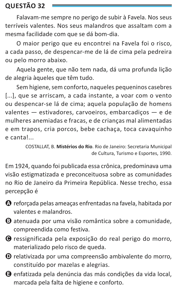 Questão 32 do ENEM 2025, aplicação de Belém, como saiu no caderno de prova