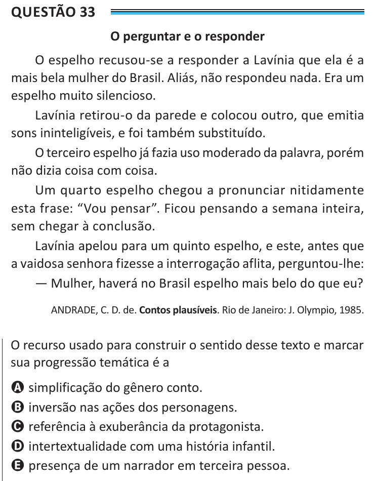 Questão 33 do ENEM 2025, aplicação de Belém, como saiu no caderno de prova