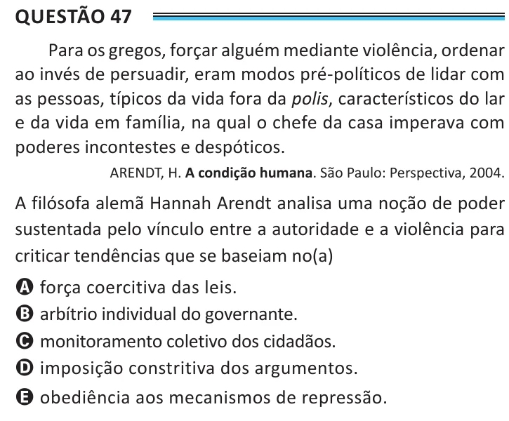 Questão 47 do ENEM 2025, aplicação de Belém, como saiu no caderno de prova