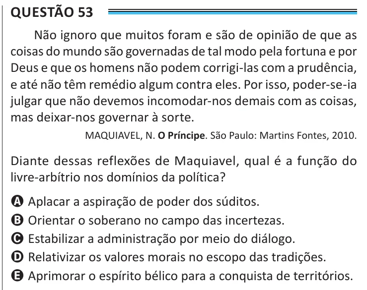 Questão 53 do ENEM 2025, aplicação de Belém, como saiu no caderno de prova