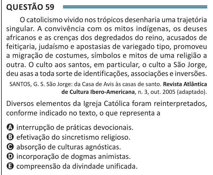 Questão 59 do ENEM 2025, aplicação de Belém, como saiu no caderno de prova