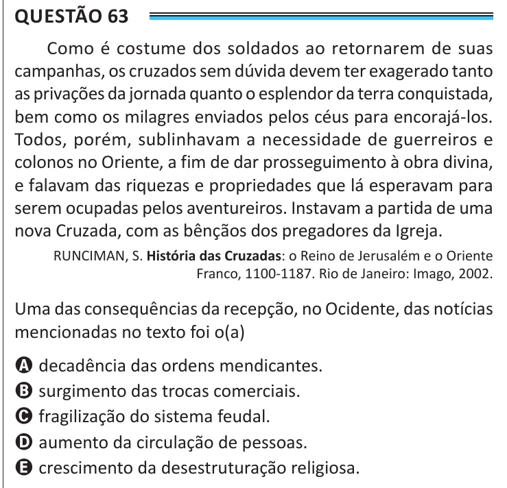 Questão 63 do ENEM 2025, aplicação de Belém, como saiu no caderno de prova