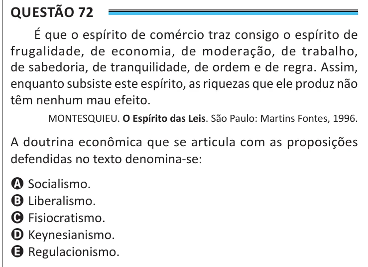 Questão 72 do ENEM 2025, aplicação de Belém, como saiu no caderno de prova