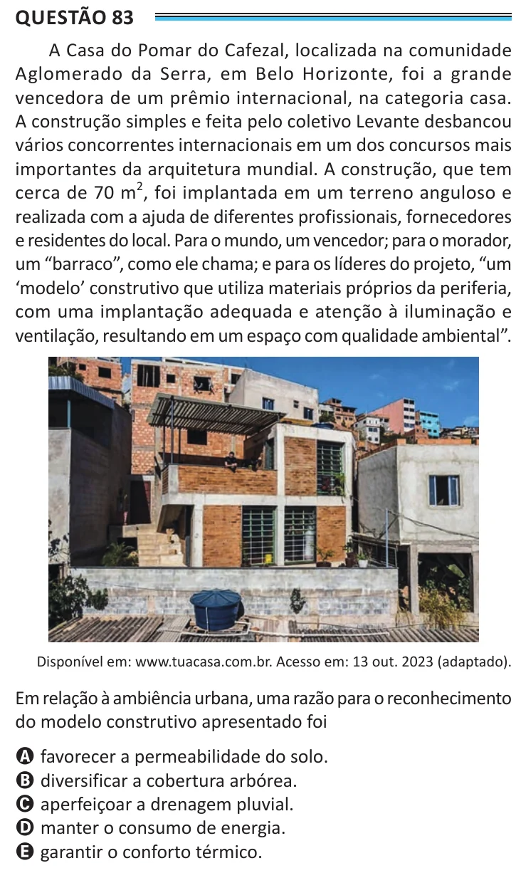 Questão 83 do ENEM 2025, aplicação de Belém, como saiu no caderno de prova