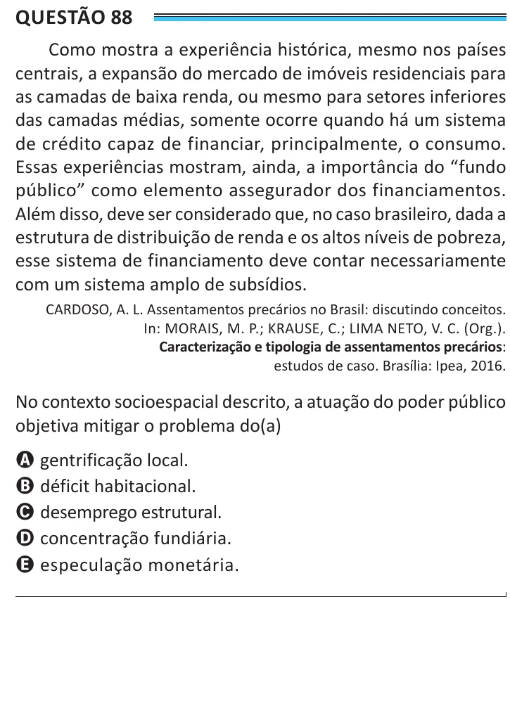Questão 88 do ENEM 2025, aplicação de Belém, como saiu no caderno de prova