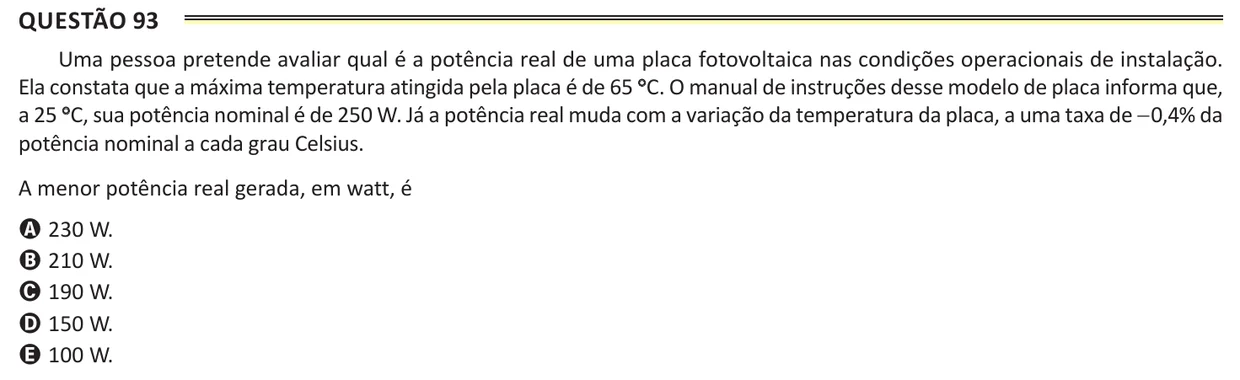 Questão 93 do ENEM 2025, aplicação de Belém, como saiu no caderno de prova