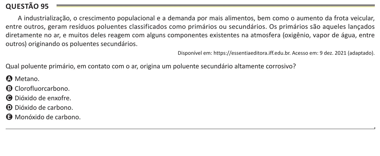 Questão 95 do ENEM 2025, aplicação de Belém, como saiu no caderno de prova