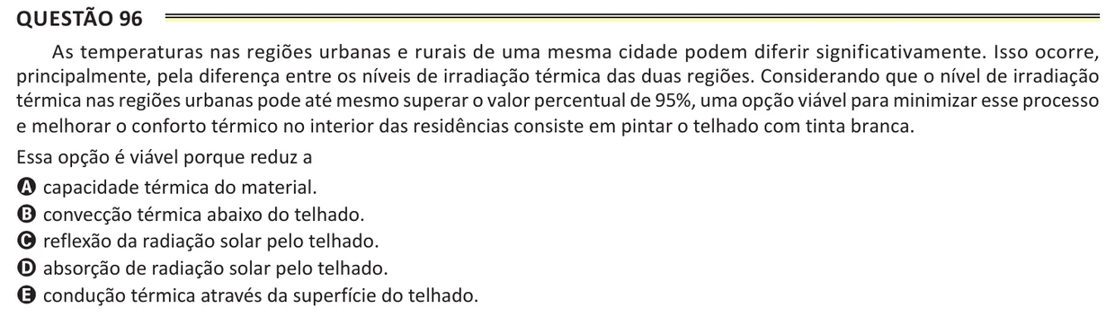 Questão 96 do ENEM 2025, aplicação de Belém, como saiu no caderno de prova