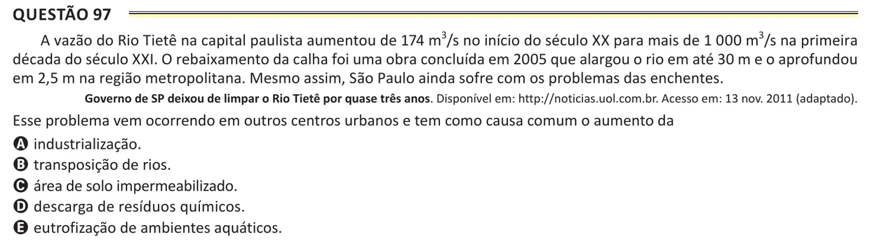 Questão 97 do ENEM 2025, aplicação de Belém, como saiu no caderno de prova