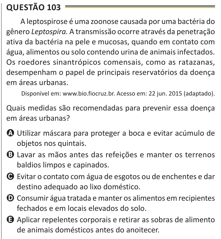 Questão 103 do ENEM 2025, aplicação de Belém, como saiu no caderno de prova