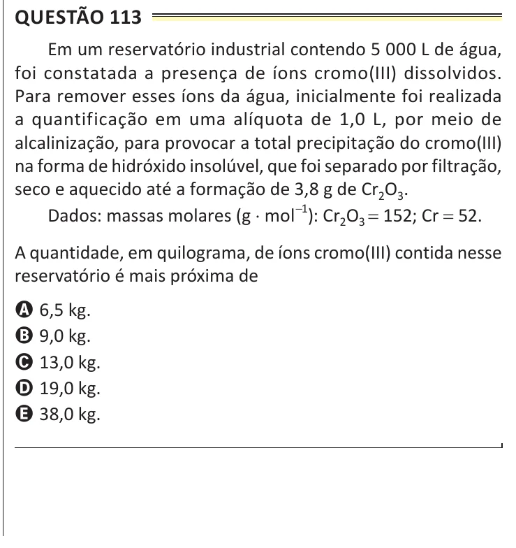 Questão 113 do ENEM 2025, aplicação de Belém, como saiu no caderno de prova