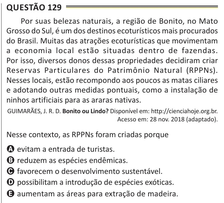Questão 129 do ENEM 2025, aplicação de Belém, como saiu no caderno de prova