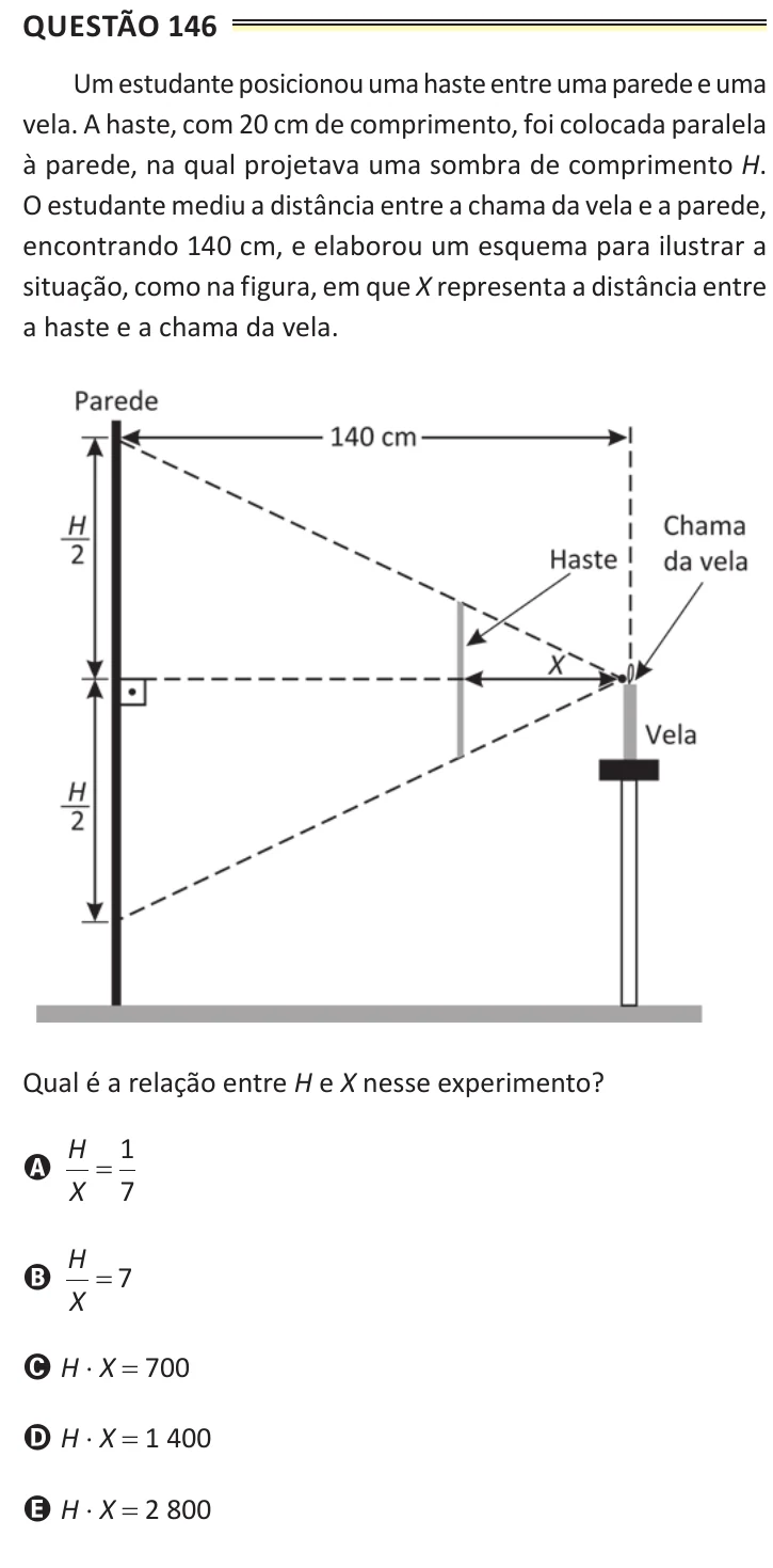 Questão 146 do ENEM 2025, aplicação de Belém, como saiu no caderno de prova