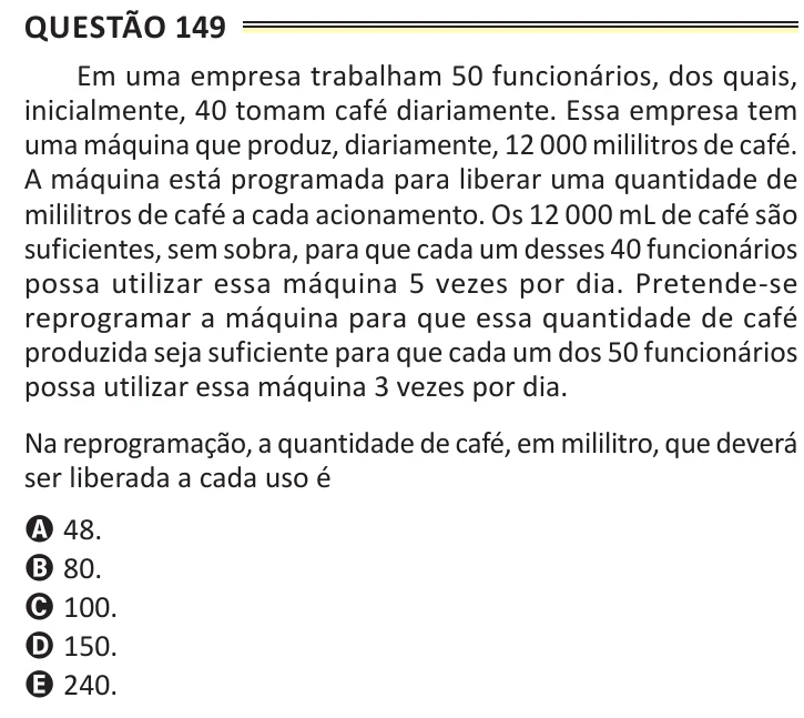 Questão 149 do ENEM 2025, aplicação de Belém, como saiu no caderno de prova