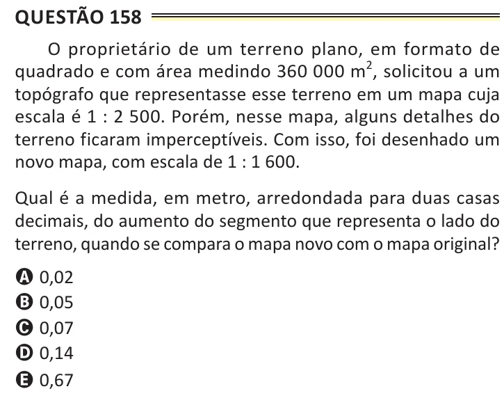 Questão 158 do ENEM 2025, aplicação de Belém, como saiu no caderno de prova