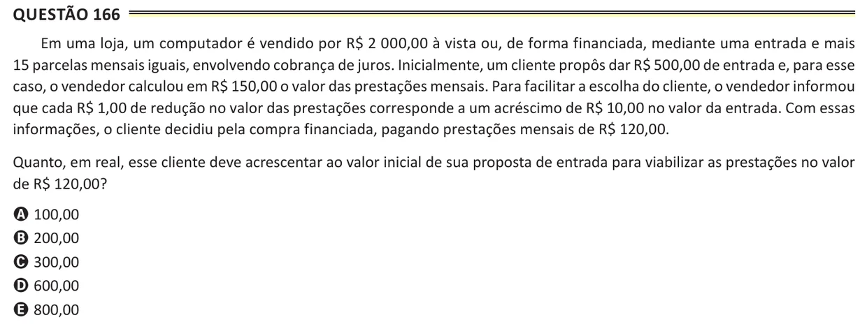 Questão 166 do ENEM 2025, aplicação de Belém, como saiu no caderno de prova