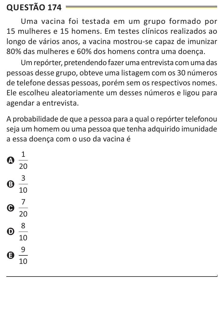 Questão 174 do ENEM 2025, aplicação de Belém, como saiu no caderno de prova