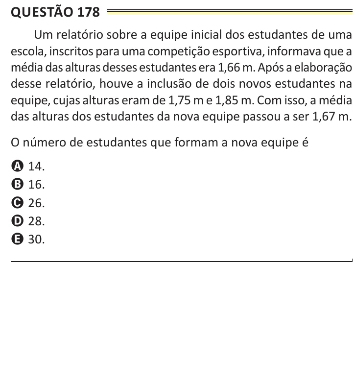 Questão 178 do ENEM 2025, aplicação de Belém, como saiu no caderno de prova