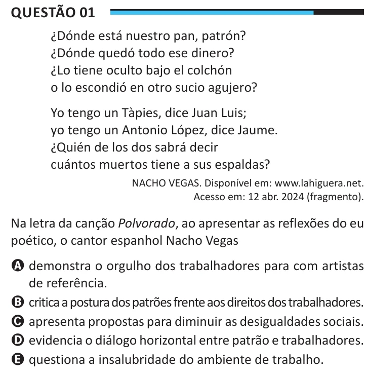 Questão 1 do ENEM 2025, aplicação regular, como saiu no caderno de prova