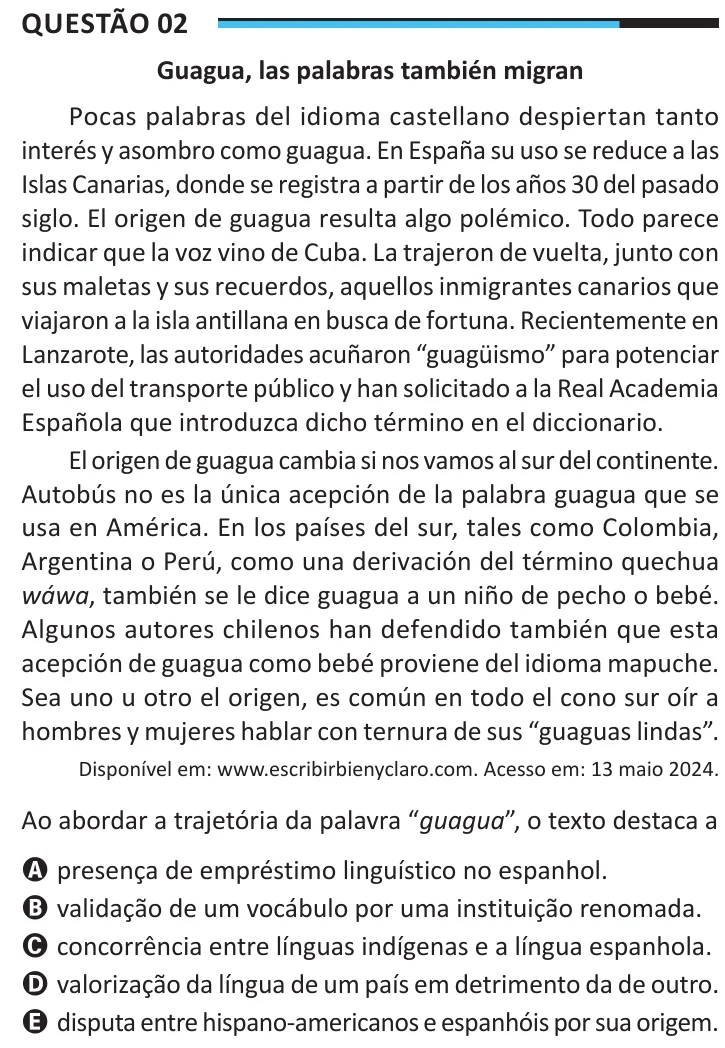 Questão 2 do ENEM 2025, aplicação regular, como saiu no caderno de prova