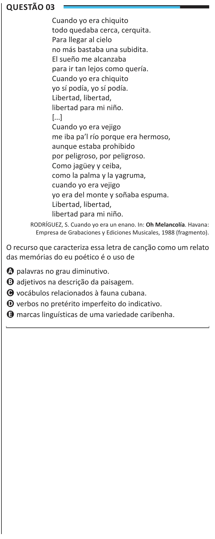 Questão 3 do ENEM 2025, aplicação regular, como saiu no caderno de prova