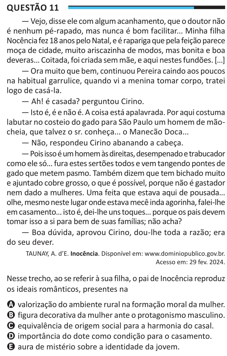 Questão 11 do ENEM 2025, aplicação regular, como saiu no caderno de prova