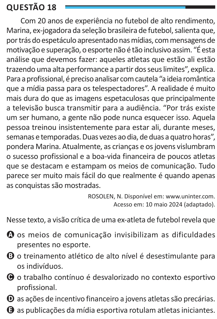 Questão 18 do ENEM 2025, aplicação regular, como saiu no caderno de prova