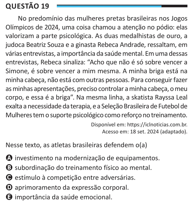 Questão 19 do ENEM 2025, aplicação regular, como saiu no caderno de prova