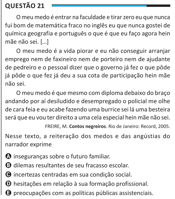 Questão 21 do ENEM 2025, aplicação regular, como saiu no caderno de prova