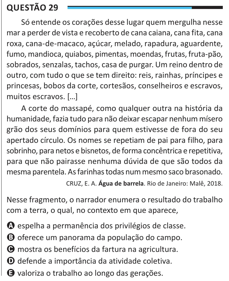 Questão 29 do ENEM 2025, aplicação regular, como saiu no caderno de prova