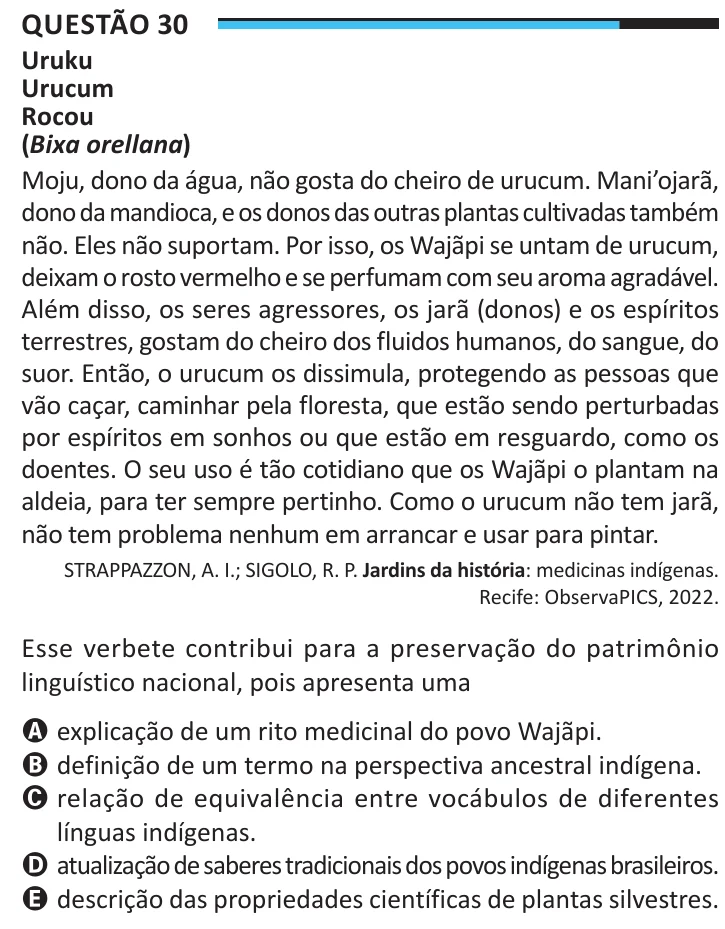 Questão 30 do ENEM 2025, aplicação regular, como saiu no caderno de prova