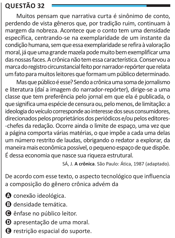 Questão 32 do ENEM 2025, aplicação regular, como saiu no caderno de prova