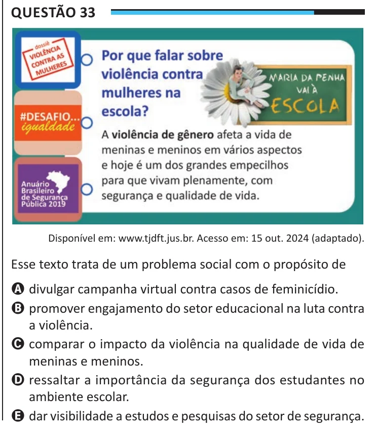 Questão 33 do ENEM 2025, aplicação regular, como saiu no caderno de prova