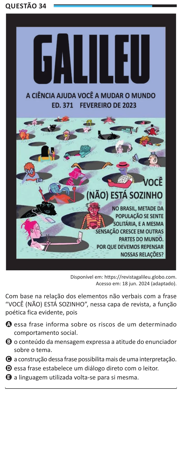 Questão 34 do ENEM 2025, aplicação regular, como saiu no caderno de prova