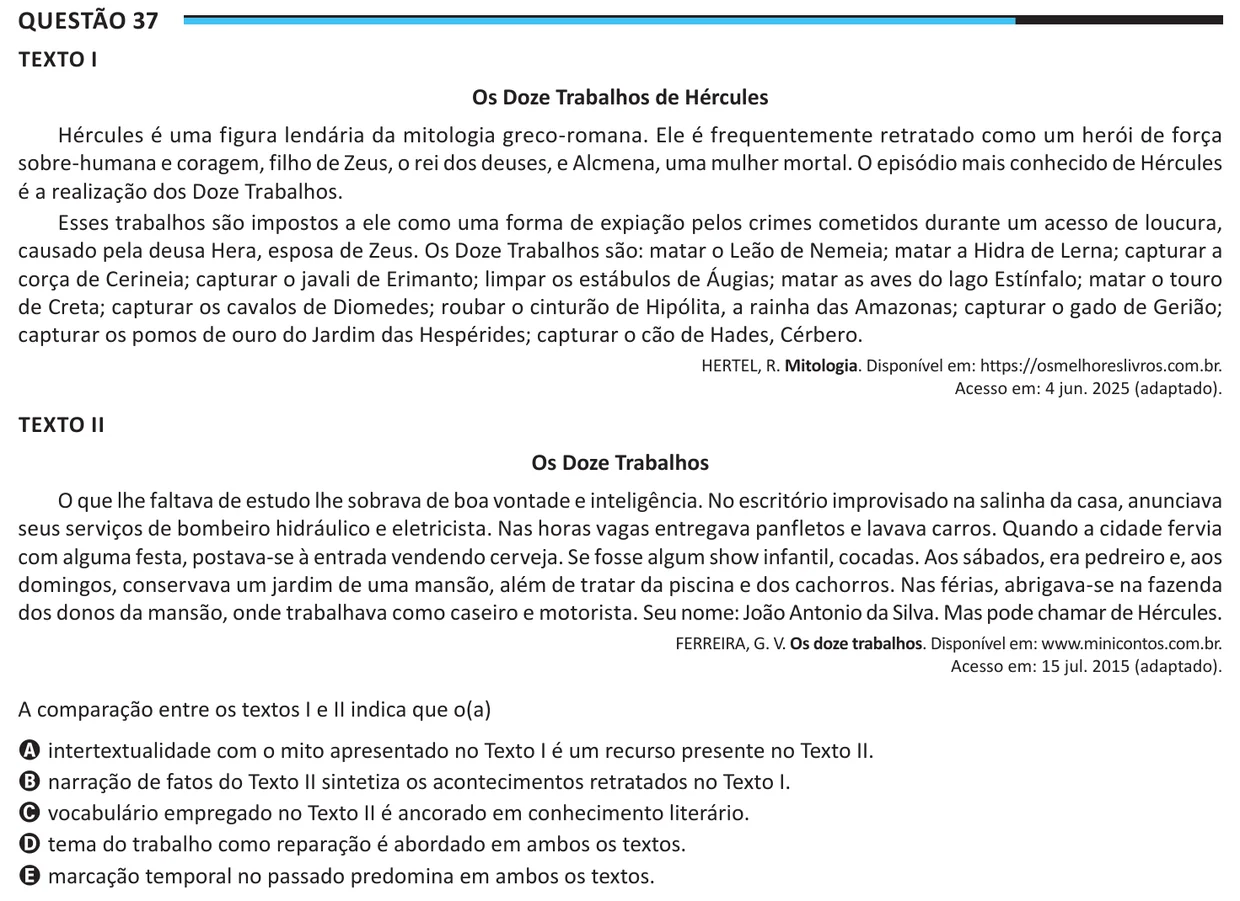 Questão 37 do ENEM 2025, aplicação regular, como saiu no caderno de prova