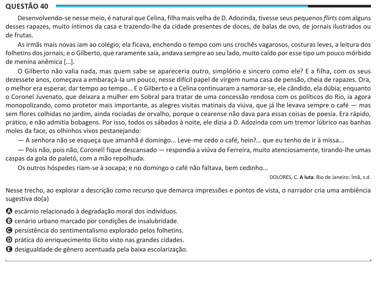 Questão 40 do ENEM 2025, aplicação regular, como saiu no caderno de prova