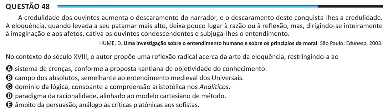 Questão 48 do ENEM 2025, aplicação regular, como saiu no caderno de prova
