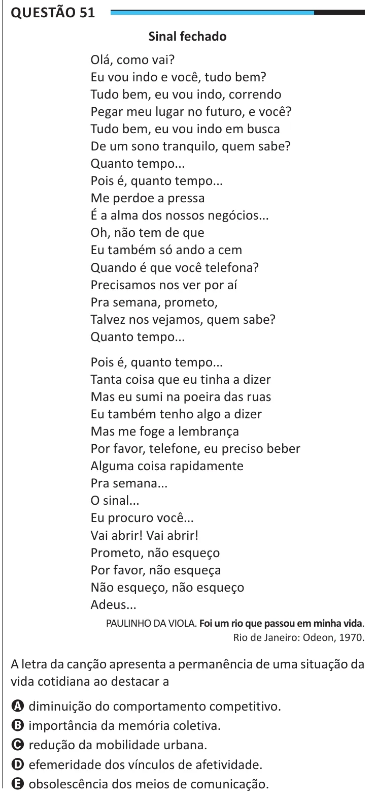 Questão 51 do ENEM 2025, aplicação regular, como saiu no caderno de prova
