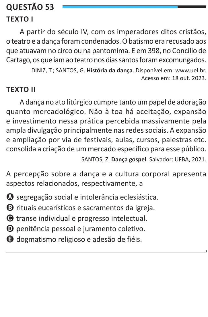 Questão 53 do ENEM 2025, aplicação regular, como saiu no caderno de prova
