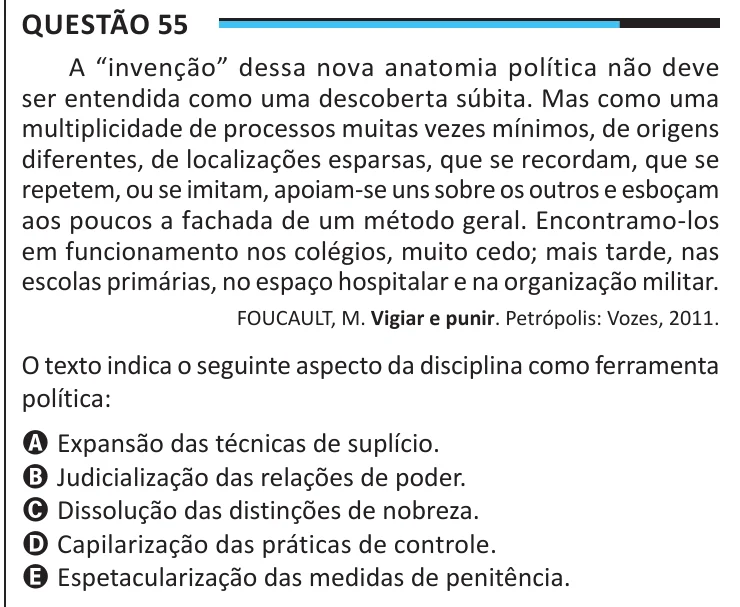 Questão 55 do ENEM 2025, aplicação regular, como saiu no caderno de prova